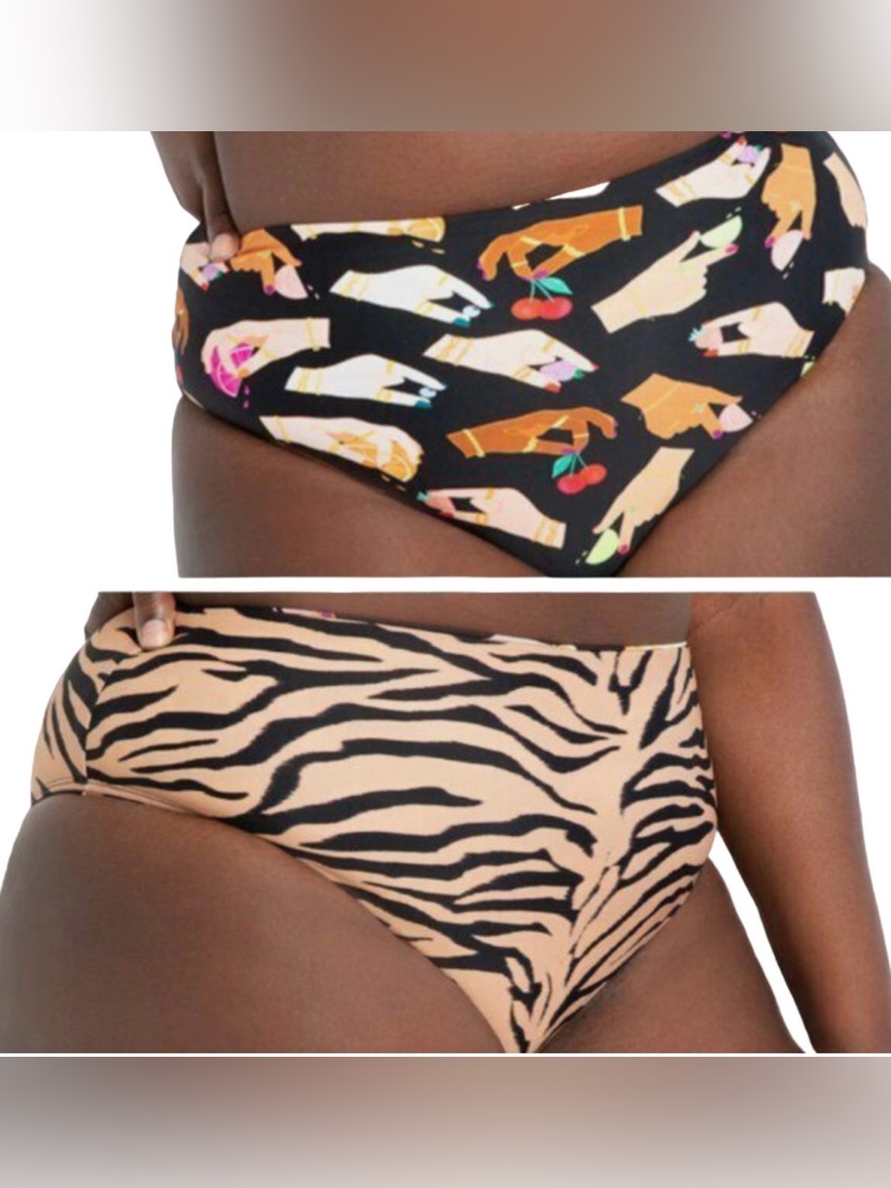 ELOQUII ZEBRA BLACK HAND PRINT REVERSIBLE HIGH WAIST BIKINI SWIMSUIT BOTTOMS 24